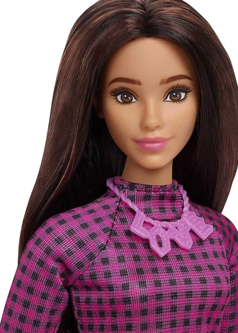 barbie_fashionistas_doll__0-2.webp Barbie Fashionistas Doll 188 Curvy Pink & Black Checkered Dress New