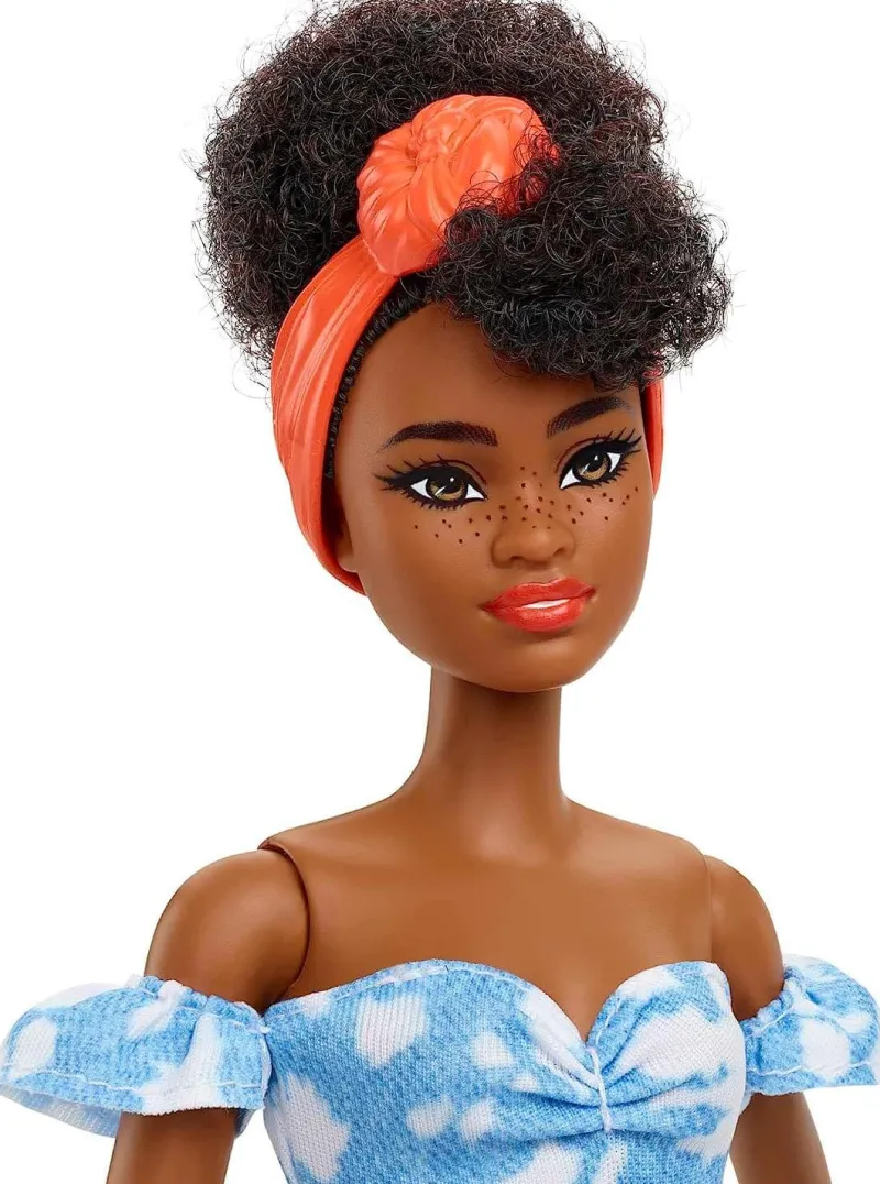 barbie_fashionistas_doll__1-1.webp Barbie Fashionistas Doll 185 Black Up-do Hair Off-shoulder Bleached Denim Dress Hot