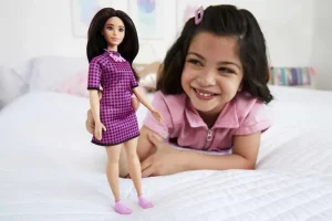 Barbie Fashionistas Doll 188 Curvy Pink & Black Checkered Dress New