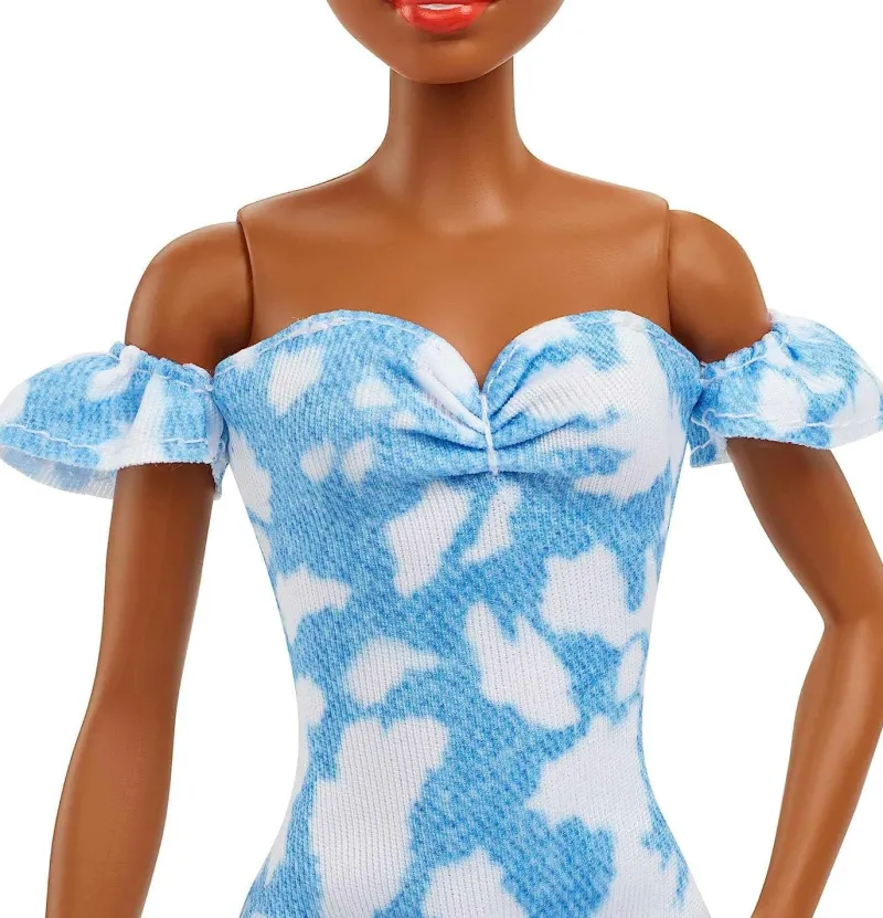 barbie_fashionistas_doll__3-1.webp Barbie Fashionistas Doll 185 Black Up-do Hair Off-shoulder Bleached Denim Dress Hot