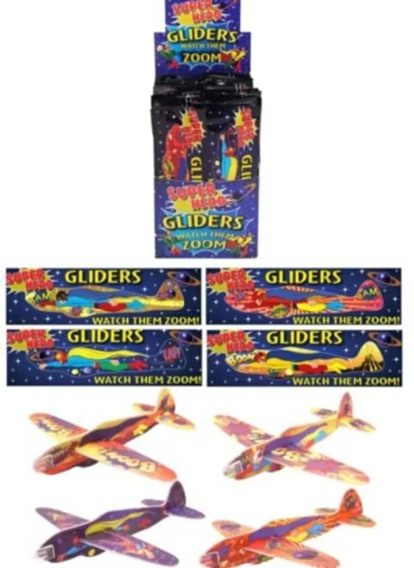 Fun Stationery/Gags and Jokes Super Hero Flying Plane Gliders Party Bag Fillers Pack of 4& x29; Clearance
